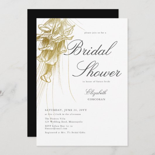 Elegant Formal Gold Calla Lily BW Vrijgezellenfees Kaart (Voorkant / Achterkant)