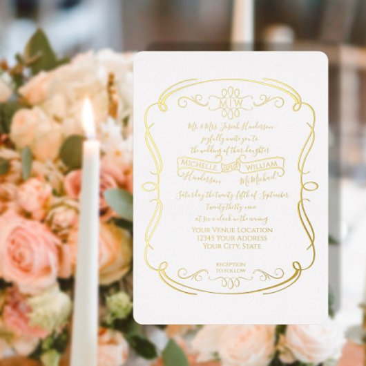 Elegant Formal Gold Foil  Scrolls Weddenschap Folie Uitnodiging