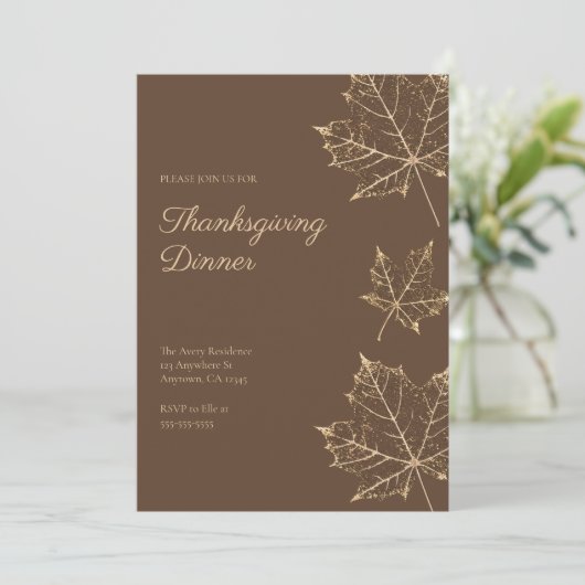 Elegant Formal Gold Leaf Thanksgiving Invitation Kaart (Staand voorkant)