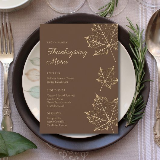 Elegant Formal Gold Leaf Thanksgiving Menu
