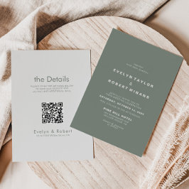 Elegant Formal Green Front en Rug Wedding Kaart