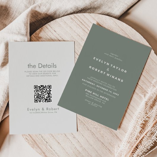 Elegant Formal Green Front en Rug Wedding Kaart