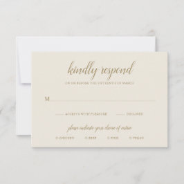 Elegant Formal Meal Neutral Gold Ivory Wedding RSVP Kaartje