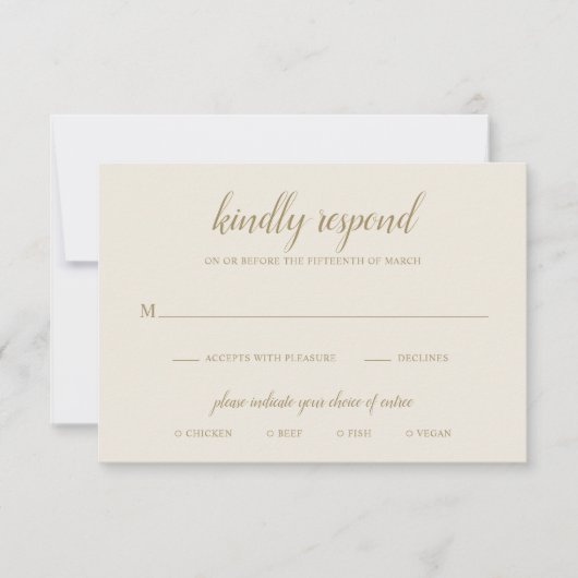 Elegant Formal Meal Neutral Gold Ivory Wedding RSVP Kaartje (Voorkant)
