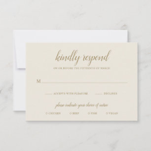 Elegant Formal Meal Neutral Gold Ivory Wedding RSVP Kaartje