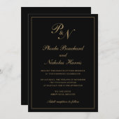 Elegant Formal Monogram Black en Gold Wedding Kaart (Voorkant / Achterkant)