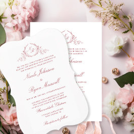 Elegant Formal Monogram Blush Pink Wedding Kaart