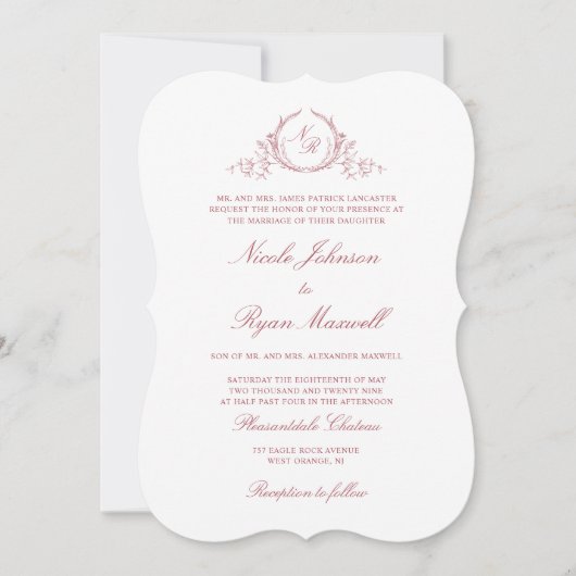Elegant Formal Monogram Blush Pink Wedding Kaart (Voorkant)