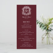 Elegant Formal Monogram Crest Burgundy Wedding Menu (Staand voorkant)
