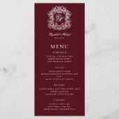 Elegant Formal Monogram Crest Burgundy Wedding Menu (Voorkant)