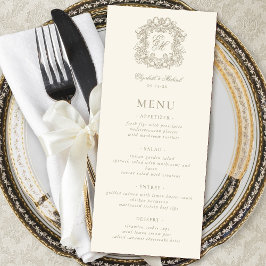 Elegant Formal Monogram Crest Ivory Wedding Menu