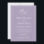 Elegant Formal Monogram Dusty Paars Wedding Kaart<br><div class="desc">Traditionele dusty paars/lavender bruiloft-uitnodiging met een eenvoudig en klassiek ontwerp met uw twee initiaal monogram en uw namen in een elegante kalligrafie binnen een dunne rand. Alle ontwerpelementen kunnen worden gewijzigd in het ontwerpbewerkgereedschap. Deze elegante trouwuitnodigingen zijn perfect voor een formele bruiloft.</div>