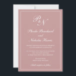 Elegant Formal Monogram Dusty Roos Pink Wedding Kaart<br><div class="desc">Traditionele dusty roos roze trouwuitnodiging met een eenvoudig en klassiek ontwerp met uw twee initiaal monogram en uw namen in een elegante kalligrafie binnen een dunne rand. Alle ontwerpelementen kunnen worden gewijzigd in het ontwerpbewerkgereedschap. Deze elegante trouwuitnodigingen zijn perfect voor een formele bruiloft.</div>