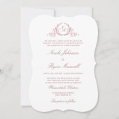 Elegant Formal Monogram Dusty Roos Wedding Kaart (Voorkant)