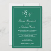 Elegant Formal Monogram Emerald Green Wedding Kaart (Voorkant)