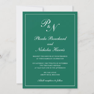 Elegant Formal Monogram Emerald Green Wedding Kaart