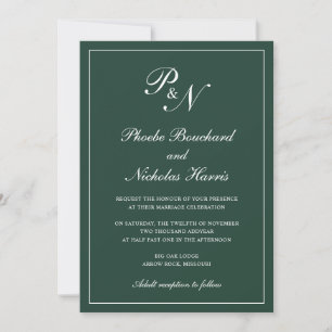 Elegant Formal Monogram Forest Green Wedding Kaart