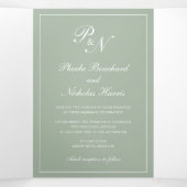 Elegant Formal Monogram Foto Sage Green Wedding Drieluik Uitnodiging (Binnenkant midden)