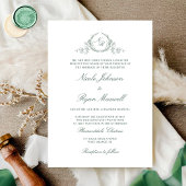 Elegant Formal Monogram Green Wedding Kaart