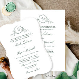 Elegant Formal Monogram Green Wedding Kaart
