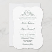 Elegant Formal Monogram Green Wedding Kaart (Voorkant)