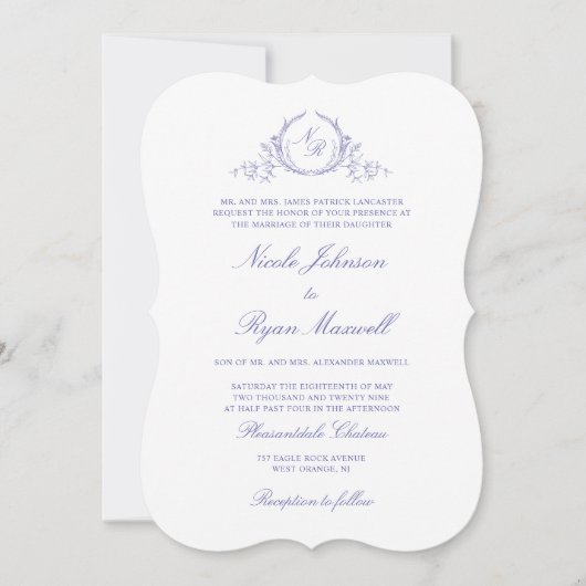 Elegant Formal Monogram Lavender Wedding Kaart (Voorkant)