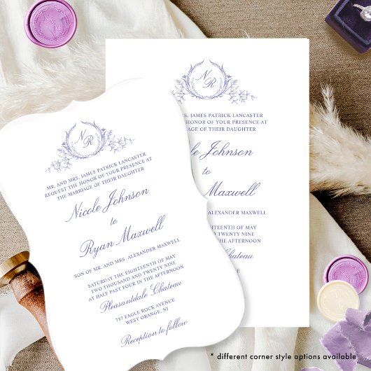 Elegant Formal Monogram Lavender Wedding Kaart