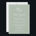 Elegant Formal Monogram Sage Green Wedding Kaart<br><div class="desc">Traditionele stijlpagina groene trouwuitnodiging met een eenvoudig en klassiek ontwerp met uw twee initiaal monogram en uw namen in een elegante kalligrafie binnen een dunne rand. Alle ontwerpelementen kunnen worden gewijzigd in het ontwerpbewerkgereedschap. Deze elegante trouwuitnodigingen zijn perfect voor een formele bruiloft.</div>