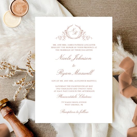 Elegant Formal Monogram Terracotta Wedding Kaart