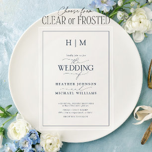 Elegant Formal Navy Blue Calligraphy Wedding Acryl Uitnodigingen