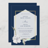Elegant Formal Navy Blue Golden Lijst Wedding Kaart (Voorkant / Achterkant)
