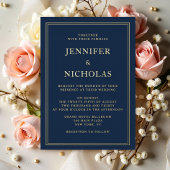 Elegant Formal Navy Blue Wedding Folie Folie Uitnodiging