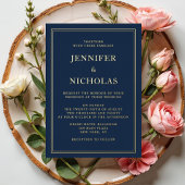 Elegant Formal Navy Blue Wedding Folie Folie Uitnodiging