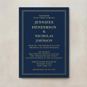 Elegant Formal Navy Blue Wedding Gold Foil Folie Uitnodiging