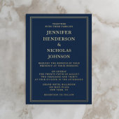 Elegant Formal Navy Blue Wedding Gold Foil Folie Uitnodiging