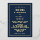 Elegant Formal Navy Blue Wedding Gold Foil Folie Uitnodiging (Voorkant)