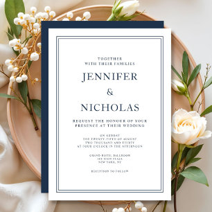 Elegant Formal Navy Blue Wedding Kaart