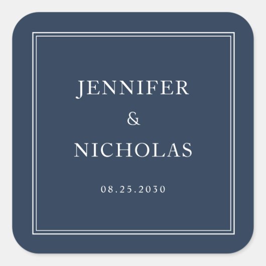 Elegant Formal Navy Blue Wedding Vierkante Sticker (Voorkant)