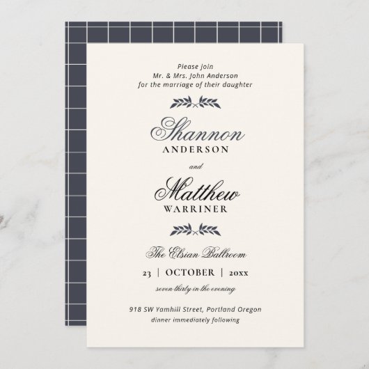 Elegant Formal Navy Cream Invitation Kaart (Voorkant / Achterkant)