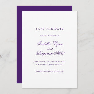 Elegant Formal Non Photo Royal Paars Wedding Save The Date