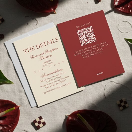 Elegant Formal Old Money Bold Red Wedding Details Informatiekaartje