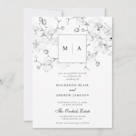 Elegant Formal Orchids Wreater Monogram Wedding Kaart (Voorkant)