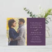 Elegant formal paars herfst foto bruiloft kaart (Staand voorkant)