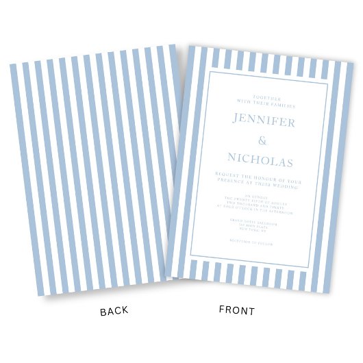 Elegant Formal Powder Blue Stripes Wedding Kaart