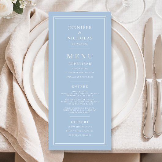 Elegant Formal Powder Blue Wedding Menu