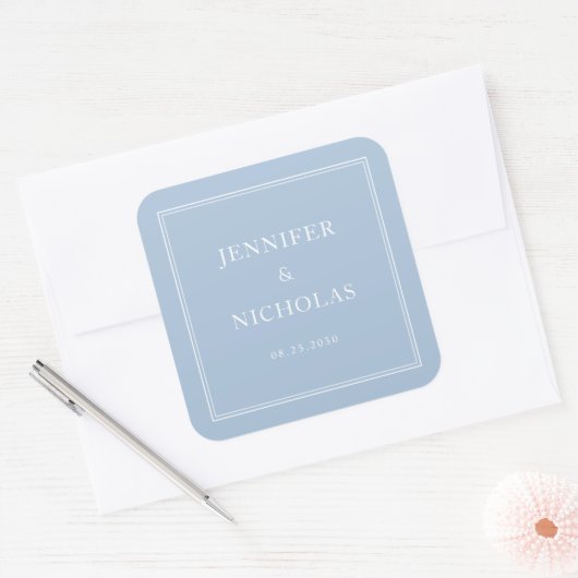Elegant Formal Powder Blue Wedding Vierkante Sticker (Envelop)