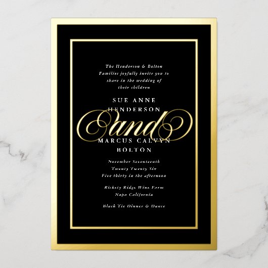 Elegant Formal Premium Gold Lijst Bruiloft Folie Uitnodiging (Voorkant)