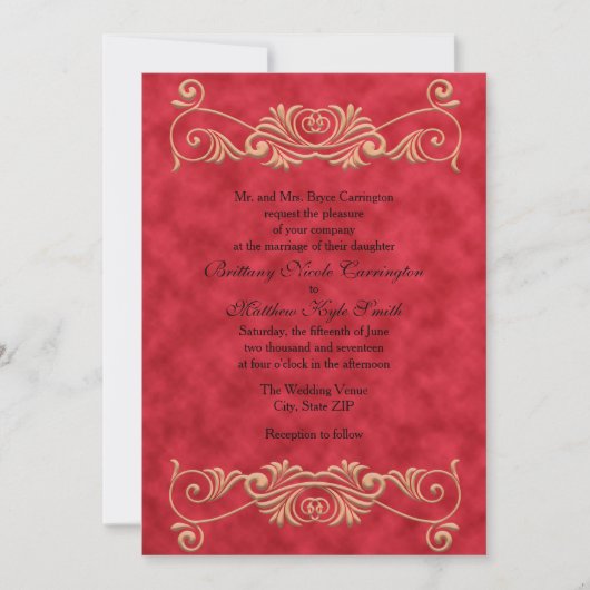 Elegant Formal Red and Gold Wedding Kaart (Voorkant)