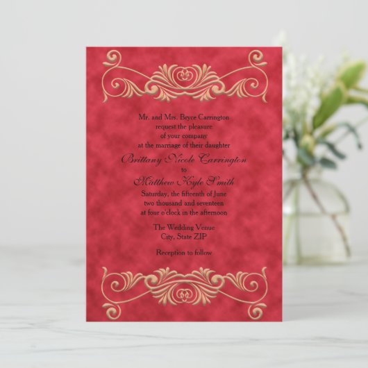 Elegant Formal Red and Gold Wedding Kaart (Staand voorkant)