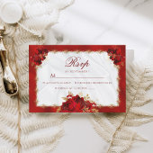 Elegant Formal Red Gold Floral Wedding RSVP Kaartje